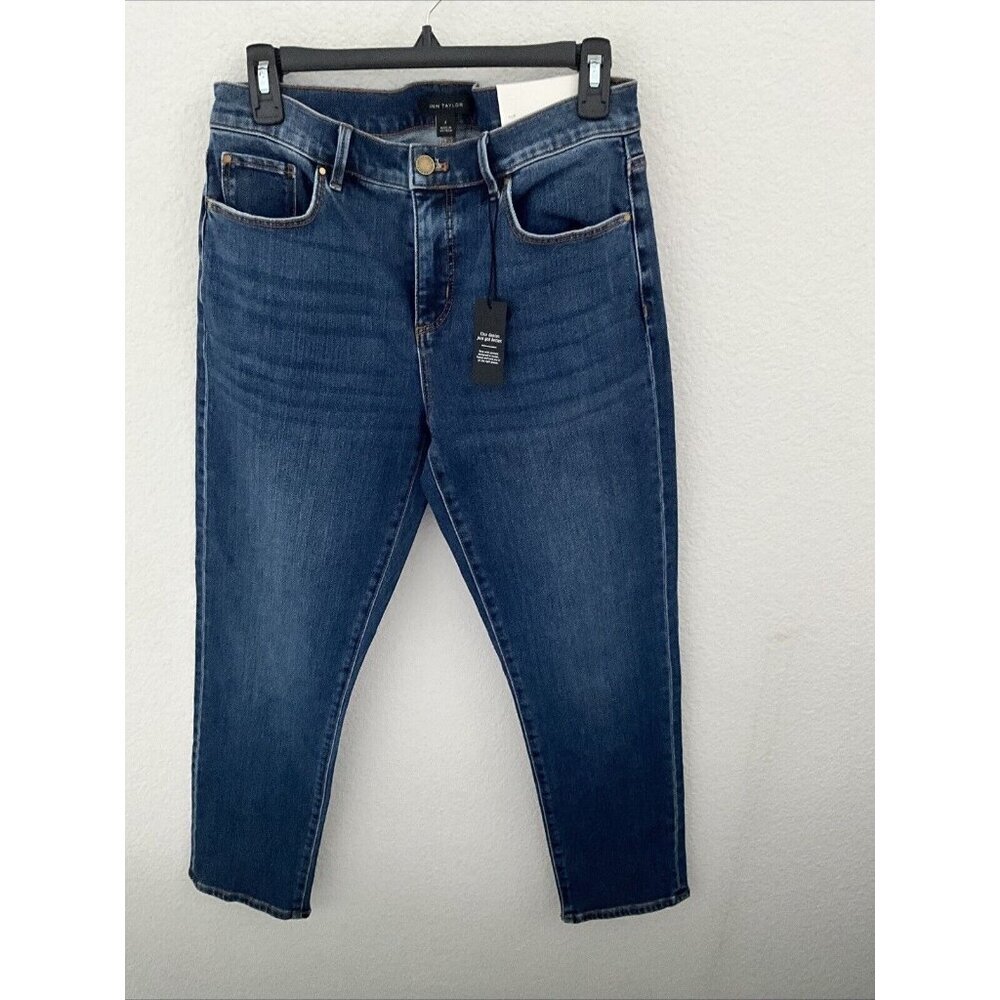 ANN TAILOR Women’s Sculpting Pocket Mid Rise Tapered Jeans In Classic Índigo W - Picture 1 of 14